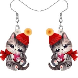 Adorable Cat Earrings with Red Accents